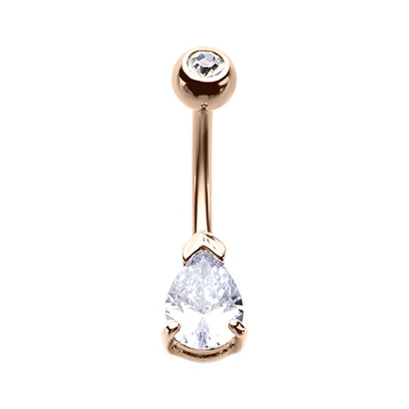 Rose Gold Classic Teardrop Sparkle Gem Belly Button Ring - Picture 1 of 2